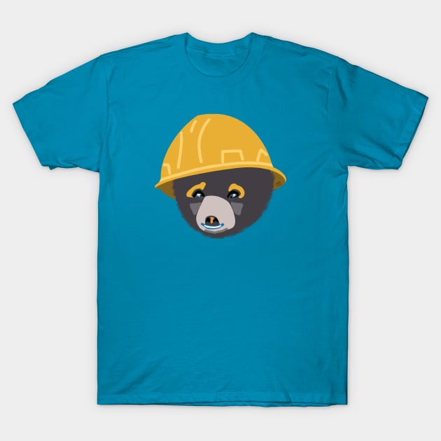 Funny Baby Bear Cub in Yellow Hard Hat Construction Humor T-Shirt by The Trades Store